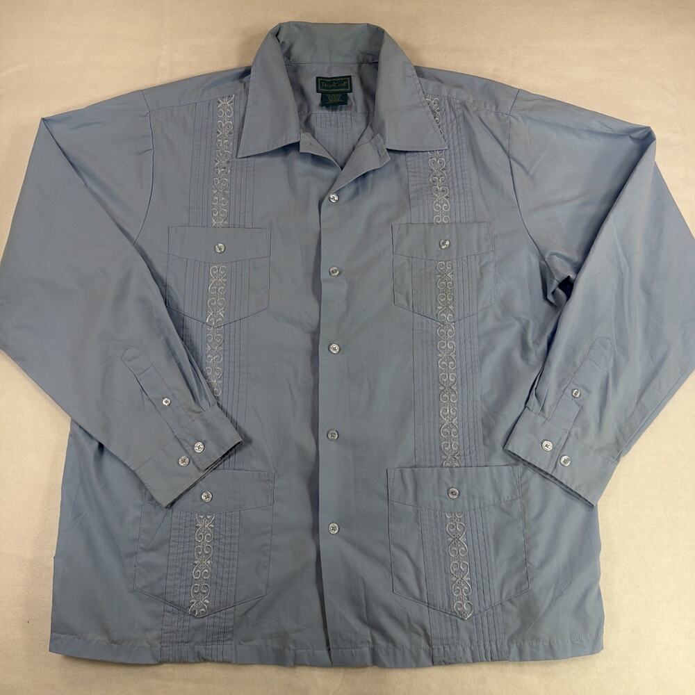Vintage Tropicool Guayabera Cuban Blue Long Sleeve Shirt Size Large Men's